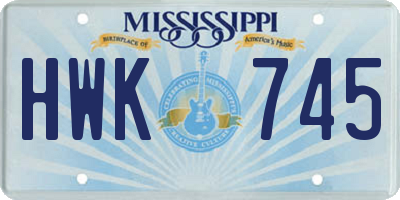 MS license plate HWK745