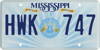 MS license plate HWK747