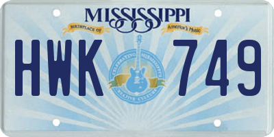 MS license plate HWK749