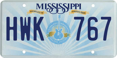 MS license plate HWK767