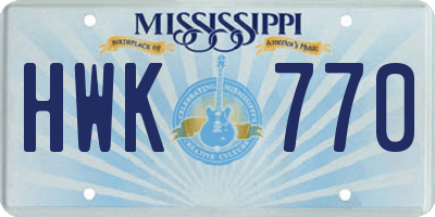 MS license plate HWK770