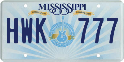MS license plate HWK777