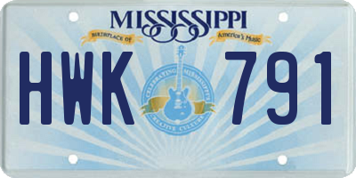 MS license plate HWK791