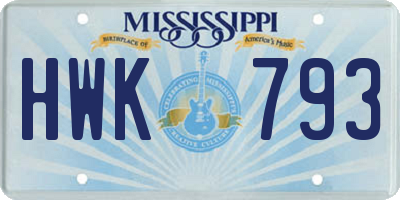 MS license plate HWK793