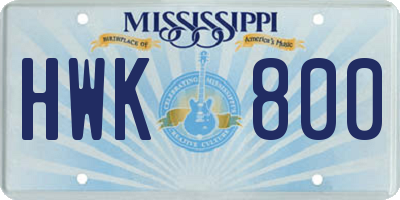 MS license plate HWK800