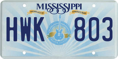 MS license plate HWK803