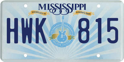 MS license plate HWK815