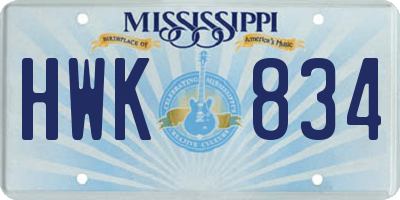 MS license plate HWK834