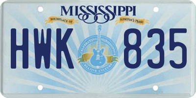 MS license plate HWK835