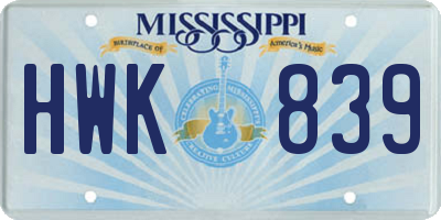 MS license plate HWK839