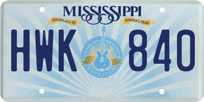 MS license plate HWK840