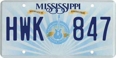 MS license plate HWK847