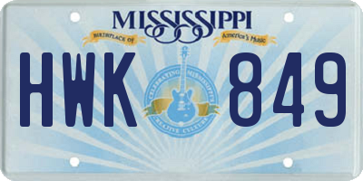 MS license plate HWK849
