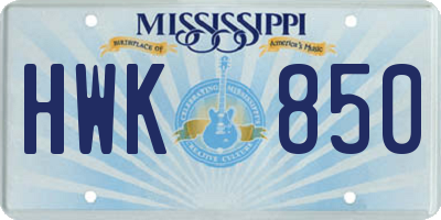 MS license plate HWK850