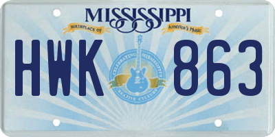 MS license plate HWK863