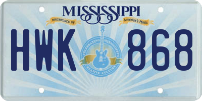 MS license plate HWK868