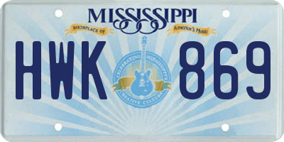MS license plate HWK869