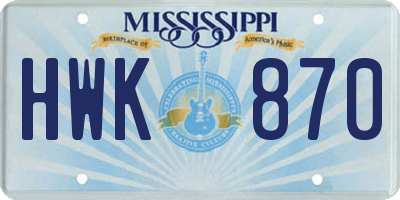 MS license plate HWK870