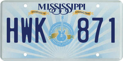 MS license plate HWK871