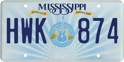 MS license plate HWK874