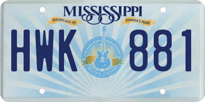 MS license plate HWK881