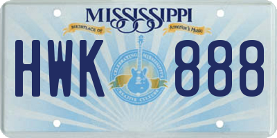 MS license plate HWK888