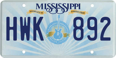MS license plate HWK892
