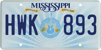 MS license plate HWK893