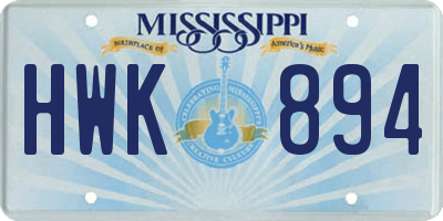 MS license plate HWK894