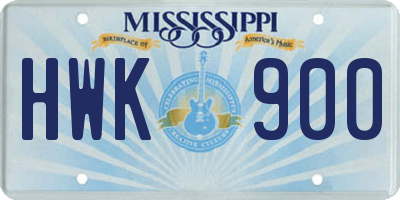MS license plate HWK900