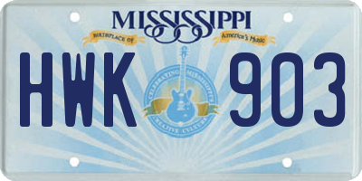 MS license plate HWK903