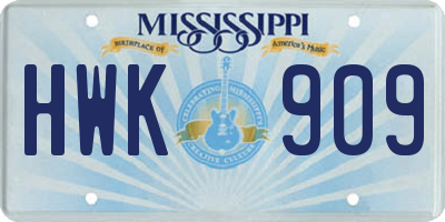 MS license plate HWK909