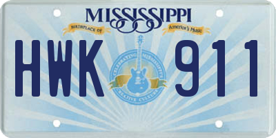 MS license plate HWK911