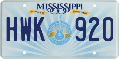MS license plate HWK920