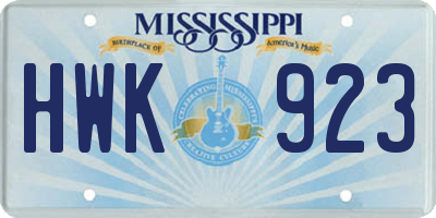 MS license plate HWK923
