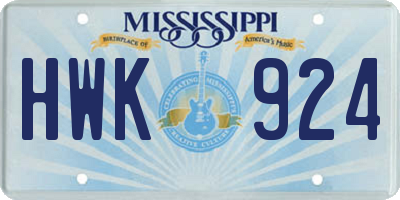 MS license plate HWK924