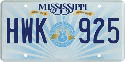 MS license plate HWK925