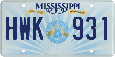 MS license plate HWK931