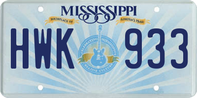 MS license plate HWK933