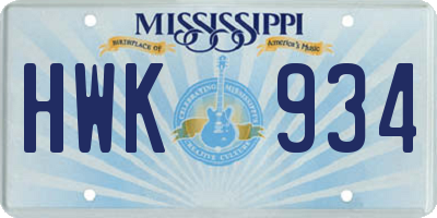 MS license plate HWK934