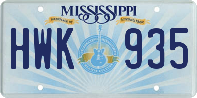 MS license plate HWK935