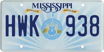 MS license plate HWK938