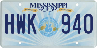 MS license plate HWK940