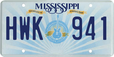 MS license plate HWK941