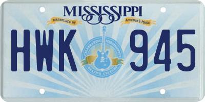 MS license plate HWK945