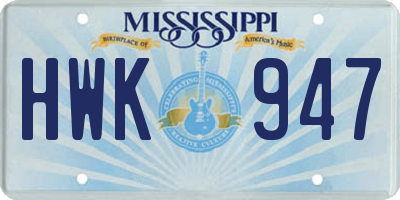 MS license plate HWK947