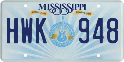 MS license plate HWK948