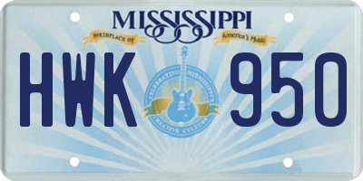 MS license plate HWK950