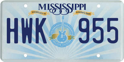 MS license plate HWK955