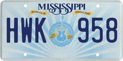 MS license plate HWK958